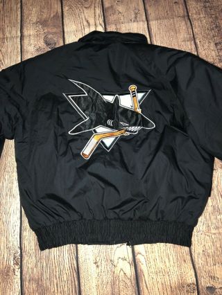 Vintage San Jose Sharks Black Pro Player Jacket Missing Detachable Hood Mens L