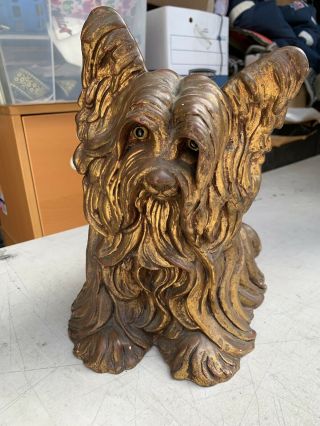 Vintage Kay Finch Signed Skye Terrier Ceramic Dog Statue 842 Gold
