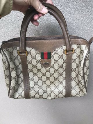 Authentic Vintage Gucci Monogram Gg Brown Leather Handbag Small Size