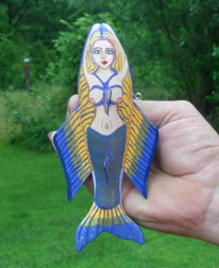 Ice Fishing Decoy Sexy Mermaids Hand - carved Folk Art by Sheila Cates 2
