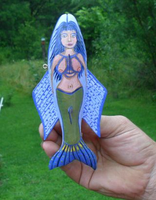 Ice Fishing Decoy Sexy Mermaids Hand - carved Folk Art by Sheila Cates 3