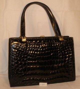 Vtg Black Alligator Crocodile Handbag Saks Fifth Avenue France 60s - 70s Euc G09