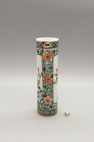 Antique Chinese Famille Verte Porcelain Brush Pot 22cm 2
