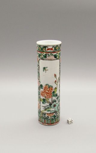 Antique Chinese Famille Verte Porcelain Brush Pot 22cm 3