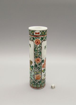 Antique Chinese Famille Verte Porcelain Brush Pot 22cm 4