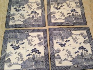 Vintage,  Rare,  Johnson Bros 4 - Pc Blue Willow Napkins,  12in Square Each