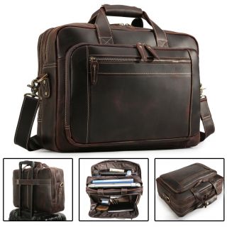 Vintage Men Leather Briefcase Travel 17 " Laptop Shoulder Messenger Bag Satchel