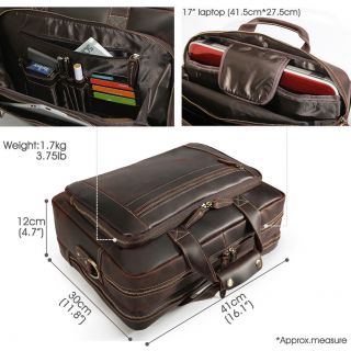 Vintage Men Leather Briefcase Travel 17 