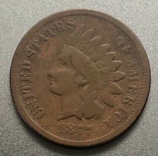 Rare Key Date 1877 Indian Head Copper Penny Low Mintage 852,  500