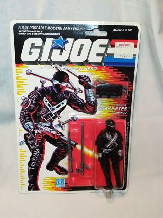 Gi Joe Snake Eyes Version 3 Vintage 1989 On Card Moc G.  I.  6528/6138 Kay - Bee