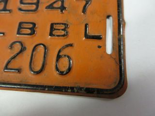 Vintage 1947 LONG BEACH,  CALIFORNIA Bicycle Tag License Plate Bike No.  206 6