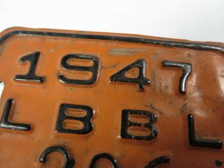 Vintage 1947 LONG BEACH,  CALIFORNIA Bicycle Tag License Plate Bike No.  206 8