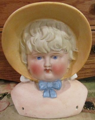 C1890 Antique Large 5 1/2 " Bonnet Head Parian Doll By Hertwig,  Rare China Head