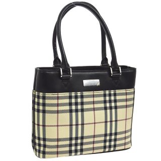 Authentic Burberry Check Hand Tote Bag Beige Brown Nylon Leather Vintage Ak25980