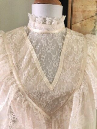 Vintage 70s Cream Lace BoHo Hippie Victorian Wedding Maxi DRESS Maybe Gunne Sax 8