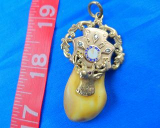 Antique Elks Tooth Pendant Gold Extra Large With Chain Bpoe Lodge Diamonds Ruby