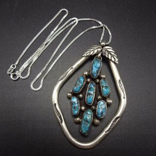 Vintage Navajo Sterling Silver & Morenci Turquoise Cluster Pendant,  18 " Chain