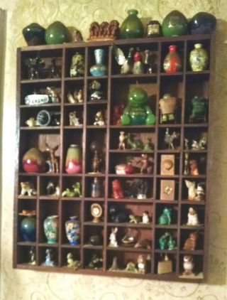 Over 75 Vintage Miniature Urns Porcelain And Pewter Animals Candles In Frame