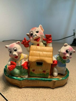 Vintage Salt & Pepper Shakers Condiment Set; 3 Pigs & House Cartoon Style Japan