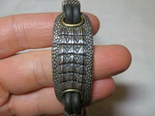 RARE David Yurman Men ' s Sterling Silver 18k Gold Alligator Black Rubber Bracelet 2