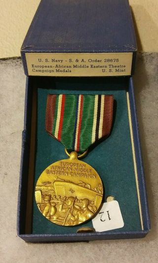 Ww2 Us Navy European African Middle Eastern Theatre Campaign Medal W/box