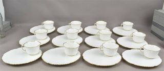 Vtg Hammersley Co Luncheon Snack Plate Tea Cup Saucer White Gold Swirl 24pc Set