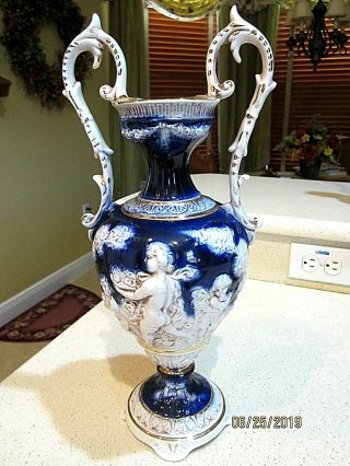 Vintage Capodimonte Porcelain Figurine Large 2 Handled Trophy Vase " Stunning "