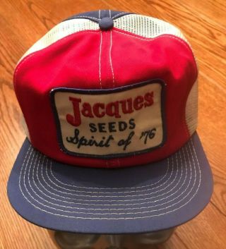 Vintage Jacques Seeds Snapback Trucker/farm Hat K - Brand Red,  White,  Blue