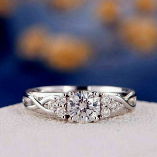 Moissanite 14k White Gold Antique Luxury Wedding Ring 1.  45ct Round Cut