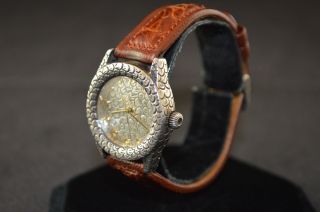 Vintage John Hardy Sterling Silver Watch with Snake Scale Design Leather Band 2