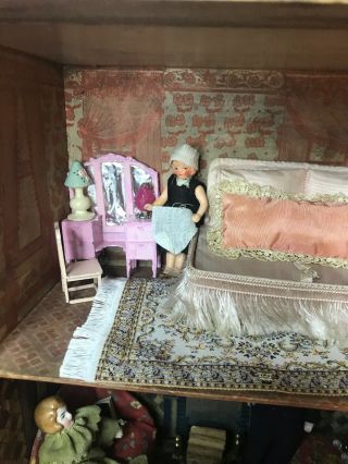 Antique Two Story Schoenhut Cardboard And Wood Fully Furnished Doll House 6