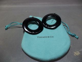 Very RARE Tiffany & Co 18K White Gold Elsa Peretti LARGE Black Lacquer Earrings 2
