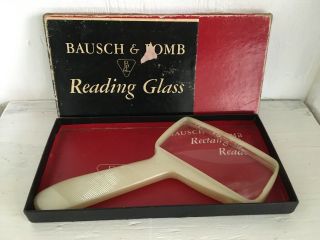 Vintage Bausch & Lomb Rectangular Magnifier Reading Glass.  W Box
