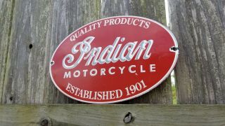 VINTAGE INDIAN MOTORCYCLES PORCELAIN QUALITY GAS BIKE PRODUCTS SERVICE SIGN 2