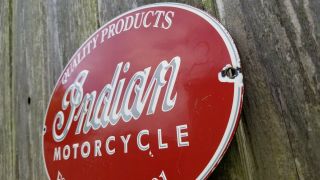 VINTAGE INDIAN MOTORCYCLES PORCELAIN QUALITY GAS BIKE PRODUCTS SERVICE SIGN 4