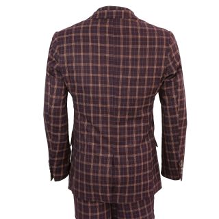 Mens Vintage Prince of Wales Check Maroon Plum Retro Tailored Fit 3 Piece Suit 7