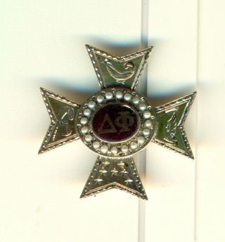 Rare 1864 Delta Phi Fraternity 14k gold pearl pin badge - Columbia - Really Old 6