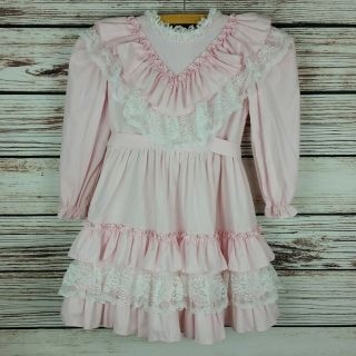 Little Princess Vintage Girls Size 6 Ruffled Lace Pink/white Pagent/party Dress