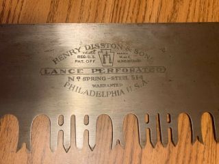 Vintage HENRY DISSTON 514 one man cross cut saw.  LANCE PERFORATED 42 - 1/2” 4