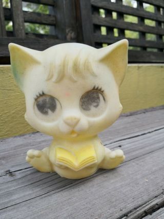 Vtg Rare Mexican Rubber Squeaky Yellow Cat Toy Vinilos Romay Squeak Toy Mexico