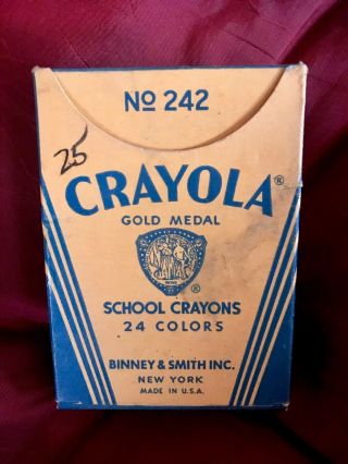 Vtg 1955 Box Crayola Crayons Binney & Smith INC 24 count No.  242 Crayons Intact 2