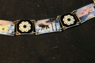 Vintage David - Andersen Sterling Silver Norway Enamel Guilloche Panel Bracelet