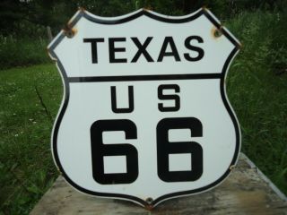 Vintage State Of Texas Route 66 Porcelain Enamel Road Sign
