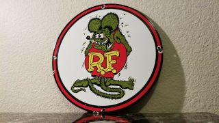 Vintage Rat Fink Porcelain Ed Roth Ford Chevy Hot Rod Gas Oil Auto Service Sign