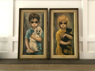 Vintage BIG EYES Margaret Walter KEANE The Stray & No Dogs Allowed ART Print MCM 3