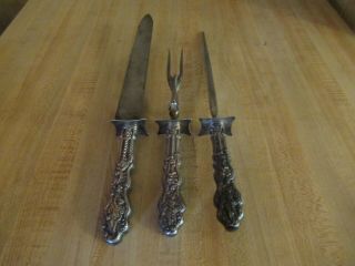 Antique Sterling Handled Roast Carving Set With Figures Copyright 1888