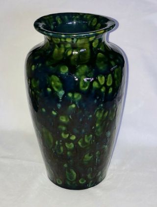 Vtg Japanese Awaji Pottery Mottled Blue Green Glaze Vase Japan