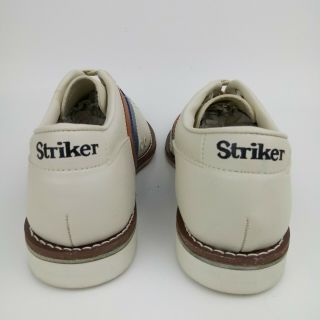 Striker by NSG Bowling Shoe Men ' s Size 7.  5 Leather Beige Striped Brown/Blue VTG 2