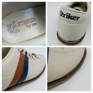 Striker by NSG Bowling Shoe Men ' s Size 7.  5 Leather Beige Striped Brown/Blue VTG 3