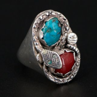 Vtg Sterling Silver Navajo Turquoise Coral Stone Snake Men 